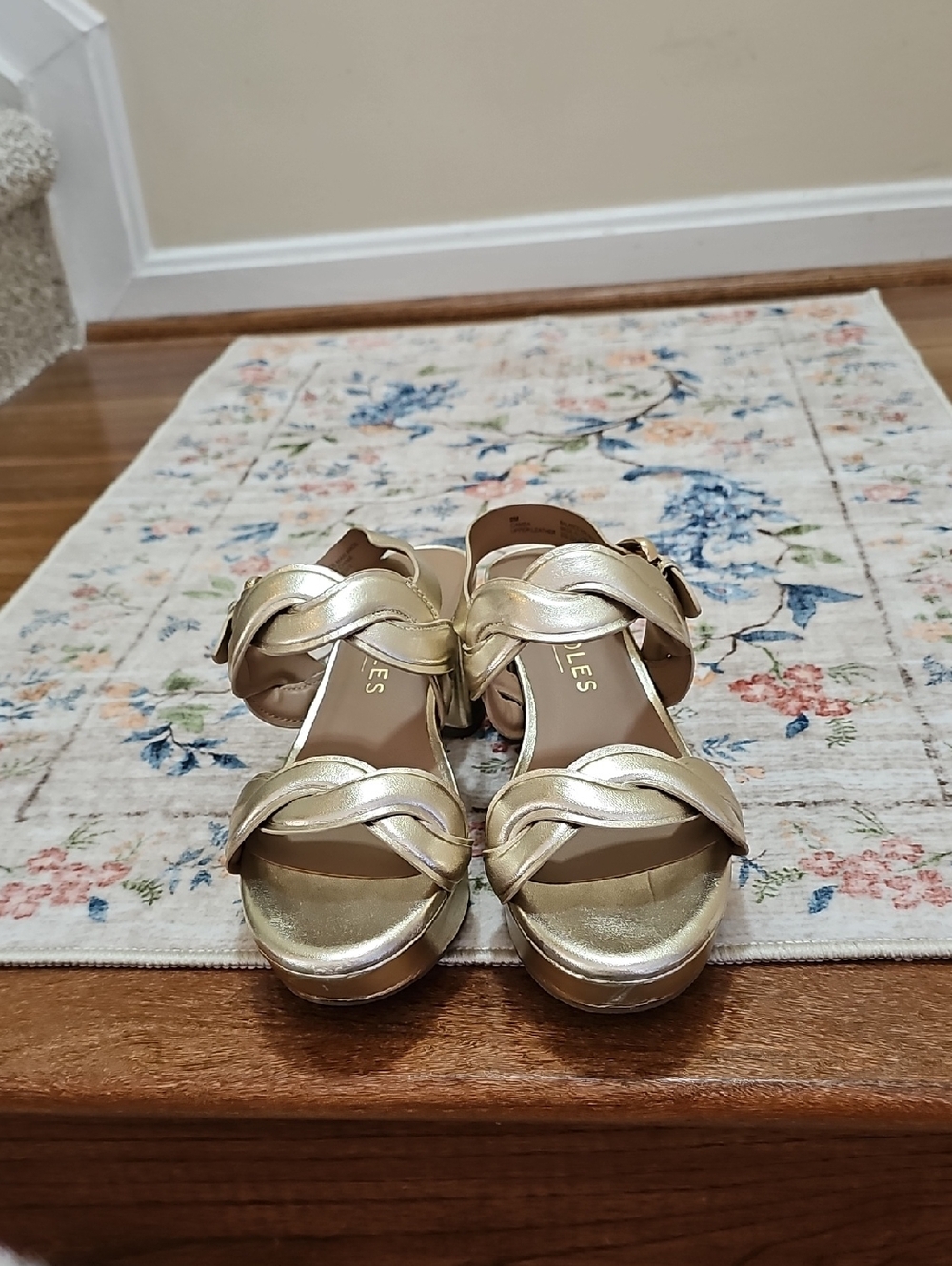 AEROSOLES Metallic Gold Braided Strap Heels